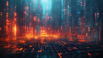 Fototapeta premium Digital city glowing, futuristic data streams, abstract background, tech concept