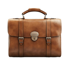 A brown leather briefcase with a gold clasp