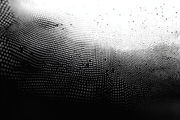 Abstract black and white dotted pattern with varying dot sizes creating a gradient and wave-like texture effect