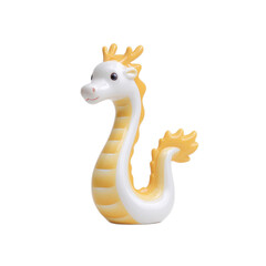 Naklejka premium Adorable Yellow and White Ceramic Dragon Figurine Perfect for Children's Rooms or Decor