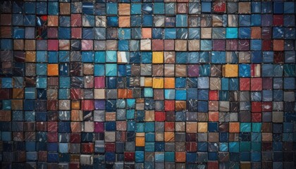 Fototapeta premium Dynamic photo mosaic; varied sized colorful image blocks create energetic grid, creative, texture, tiles