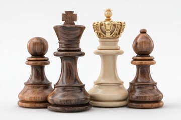 Chess Pieces Arranged Close Together on White Background