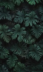 Intricate dark green and black exotic leaf pattern  Abstract, tropical, bold foliage , decor, plant, vintage