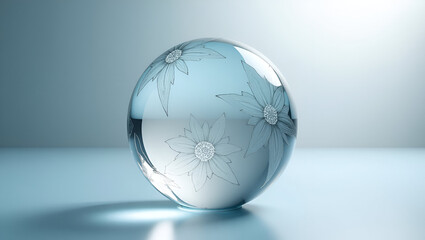 Crystal Sphere of Delicate Beauty: A crystal sphere is showcasing a breathtaking dance of artistry, capturing the captivating beauty of delicately etched floral patterns.