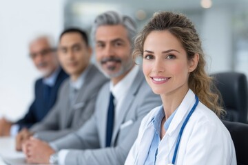Fototapeta premium Smiling Doctor Leading Meeting with Professionals