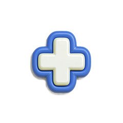 Obraz premium 3D Render of a White Cross in a Blue Frame Medical Plus Sign Healthcare Symbol