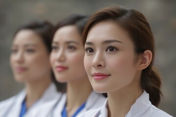 Fototapeta premium Women Wearing Uniform Looking Forward in a Row