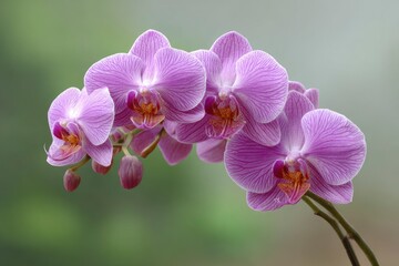 Naklejka premium Blooming Orchid Branch with Delicate Purple Striped Petals