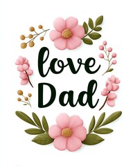 Floral Wreath with Love Dad Text on White Background
