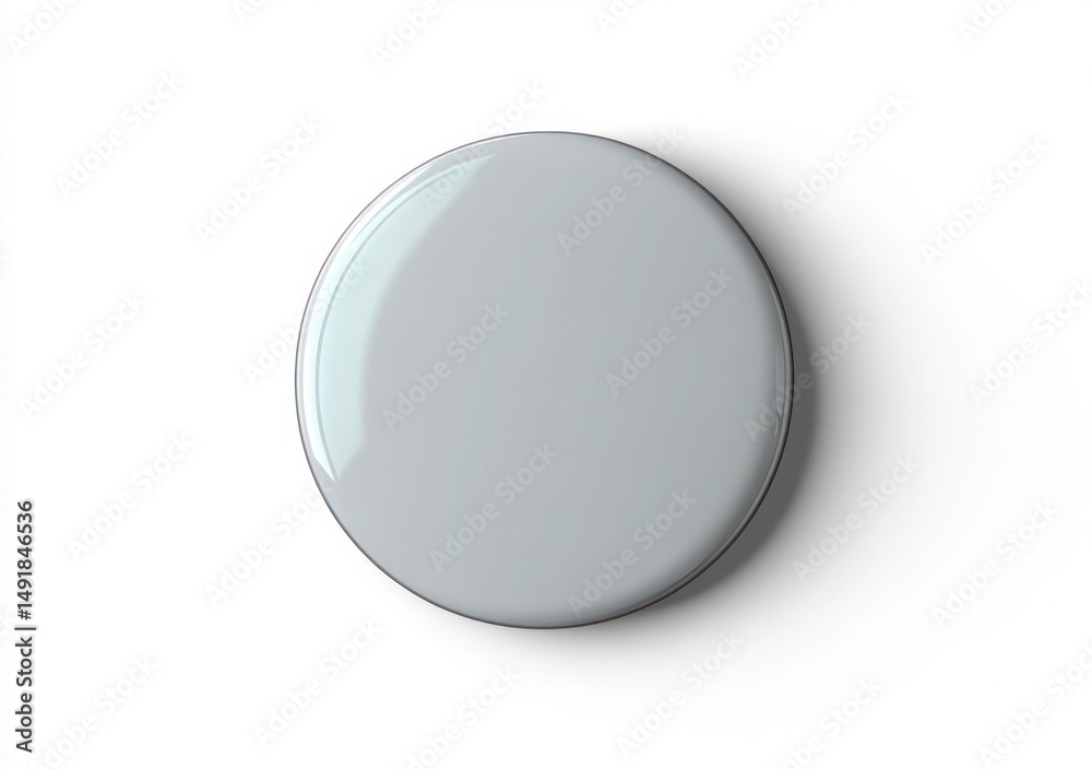 Wall mural top view of a smooth round gray button or knob with a subtle shadow on a white background