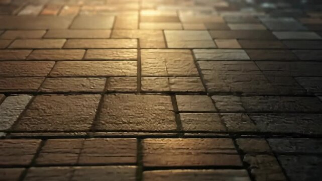 Sunlit cobblestone pavement, textured surface, warm tones