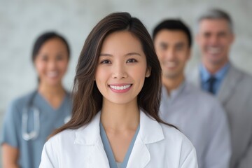 Fototapeta premium Smiling Doctor with Healthcare Team Standing Together