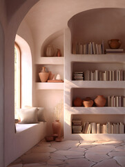 Cozy Mediterranean library room.