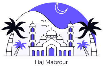 Obraz premium Classic digital art portraying Haj Mabrour with detailed Islamic symbols and stunning architecture to emphasize the spiritual journey of Hajj