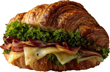 Croissant Sandwich with Ham, Cheese, and Lettuce