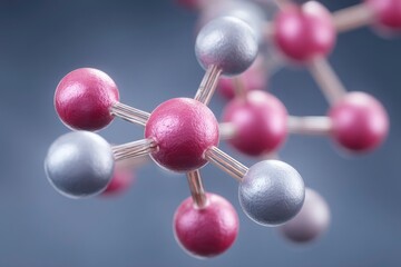 Molecular Structure Render with Pink and Silver Spheres