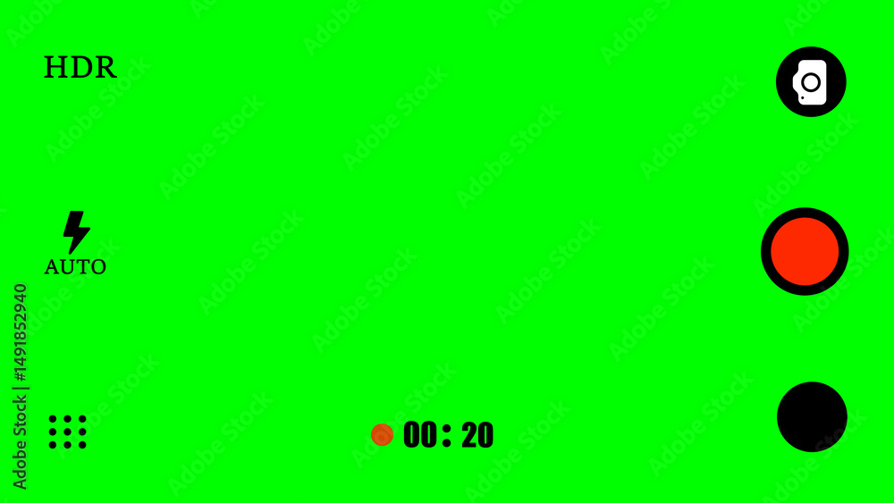 Poster green screen video recording interface with on screen display elements including start stop record c