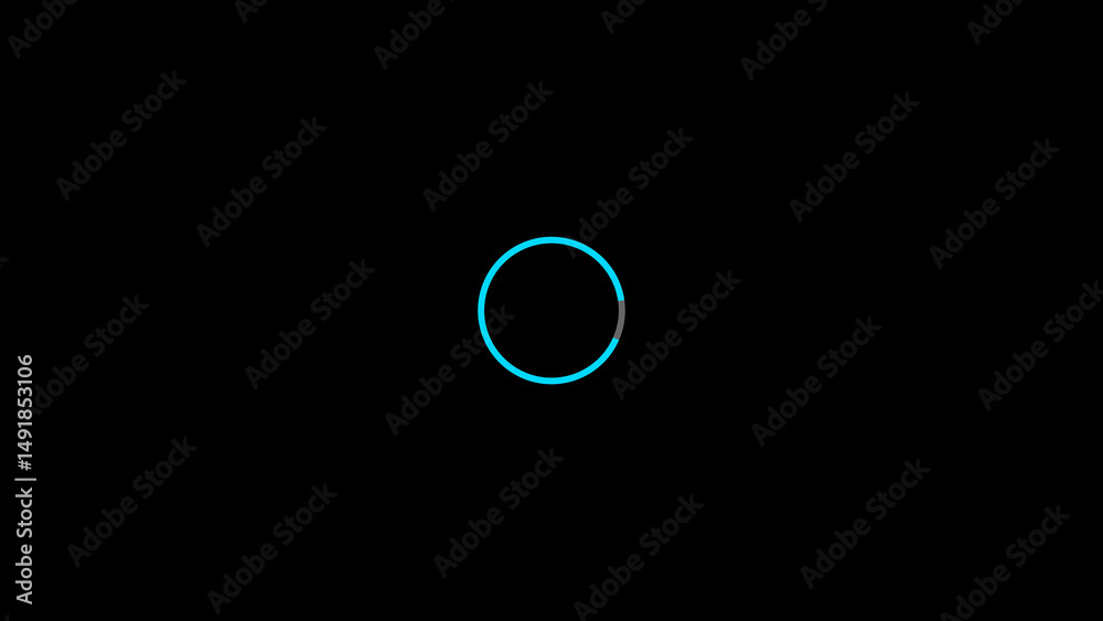 Poster animated cyan colored circle loading indicator with a black background for digital technology and pr