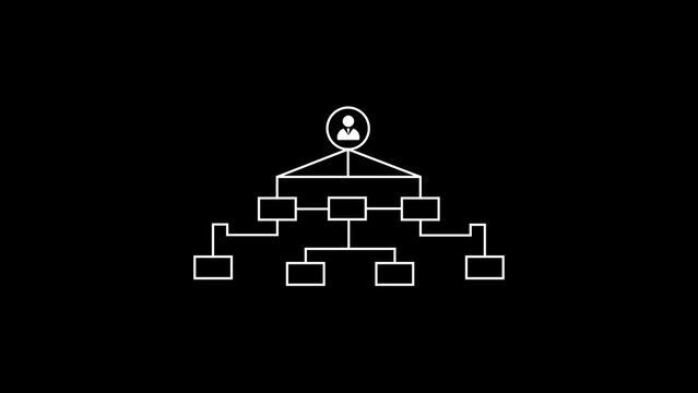 Minimalist organizational chart depicting hierarchy and structure with top level person and downward branching relationships on a dark background