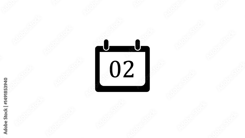 Poster simple black calendar icon featuring the number two representing the second day suitable for various