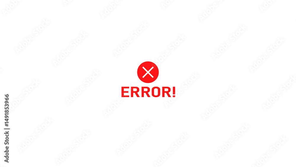 Poster minimalist red error message on white background indicating system failure or technical problem a cl
