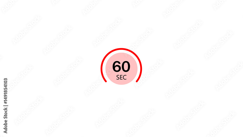 Poster a minimalist design showcasing 60 seconds with red and pink circular elements on a white background 