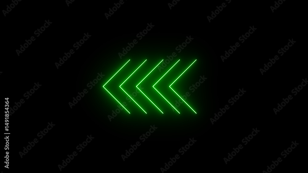 Poster glowing green neon arrow symbol pointing left on a black background ideal for design elements and we