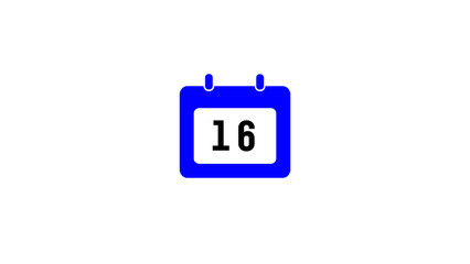 A simple blue calendar icon displaying the date sixteen representing specific day of the month design elements suitable for diverse applications