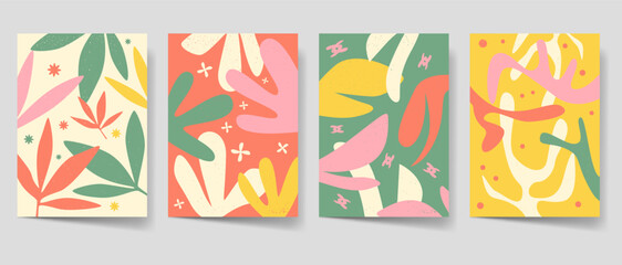 Abstract vintage summer flowers poster set, Flyer bohemian style for print. Beach poster template bundle. Mid century graphic collection