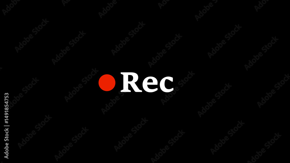 Fototapete recording indicator with a red dot and white rec text signaling active recording on a black backgrou
