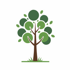 Stylized tree image with green leaves and brown trunk on a white background. Simple, minimalist