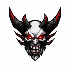 Stylish, stylized illustration of horned creature; red and black colors, sharp edges