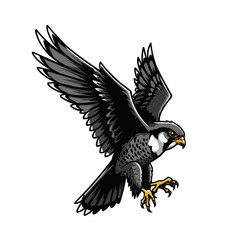 Stylized avian wings display detailed feathering and shading in grayscale tones