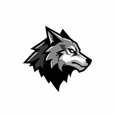 Naklejka premium Wolf head illustration. Dark and light grays/blacks, with geometric angles