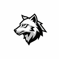 Obraz premium Monochromatic, minimalist drawing of a wolf's face. Graphic design, art