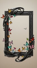Ornate Frame, Colorful Butterfly Dance