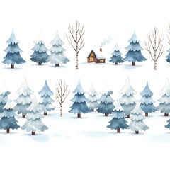 Obraz premium Winter Wonderland: Watercolor Forest Cottage Charm