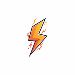 Lightning bolt graphic with orange gradients, purple outline and sparks, white background