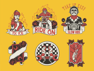 Vintage Biker Tattoo Style Vector Set