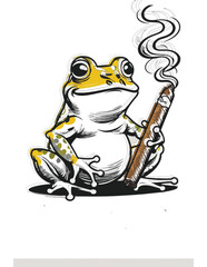 Cool Frog Holding Cigar – Black & White Cartoon Illustration