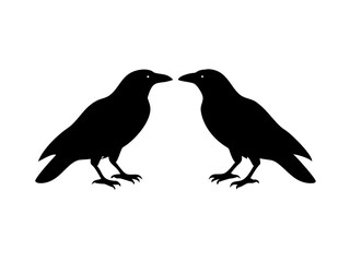 Two Ravens Facing Each Other Silhouettes