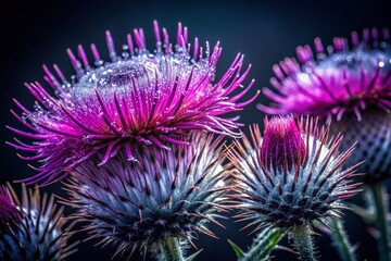 Night Macro Photography: Delicate Thistle Blossoms in Moonlight