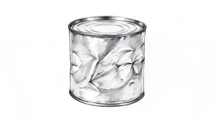 Grayscale illustration of a wrinkled metal can