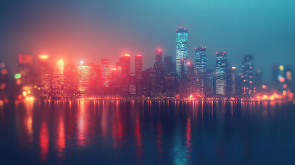 Fototapeta premium Cityscape with a graph symbolizing economic growth, featuring skyscrapers and financial data at night