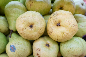 Close-up of fresh pears at the market