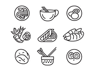 modern aperitif food line art icon set collection