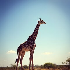 Obraz premium Graceful Giraffe Stands Tall Beneath the Bright Savannah Sky