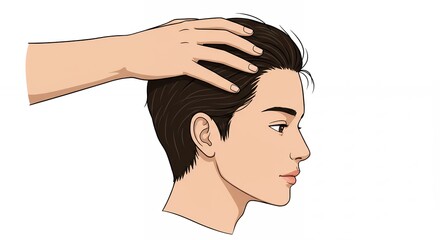 Hands gently touching head illustration