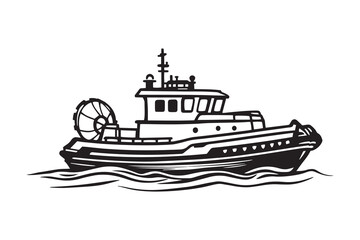 Fototapeta premium Tugboat line art and black color
