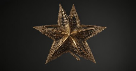 Ornate gold star, metallic texture, black background,  illustration,  decoration,  ray
